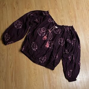 eze sur mer Purple Off-Shoulder Blouse with Pink Embroidery